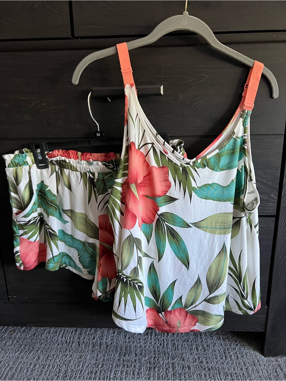 Tropical Floral Tank & Shorts Set - Coral & Green